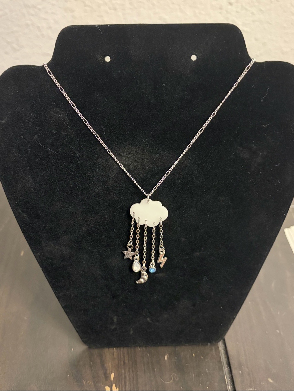 Silver Cloud Charm Necklace with Dangling Celestial Charms